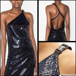 NEW Dodo Bar Or Vika Buckled Sequin Embellished Top One Shoulder Black Size 10